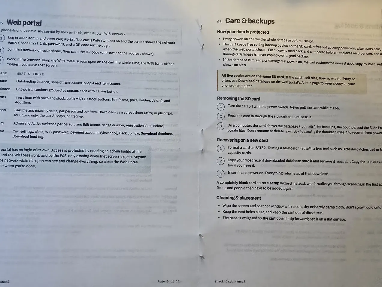 The printed booklet pages stapled down the fold